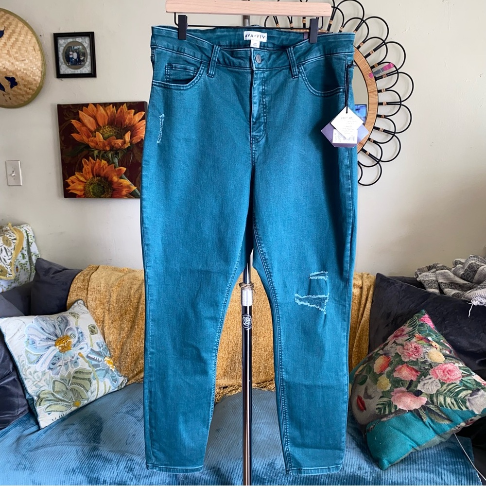 Jade Green High Rise Skinny Distressed Stretch Jeans Plus Size 16W NWT
